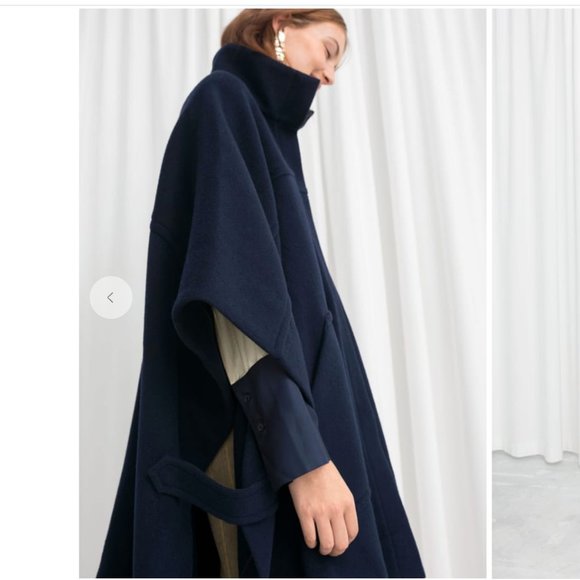 NWT & Other Stories Wool Blend Workwear Cape Coat in Navy Blue - Size XS/S - Picture 3 of 12
